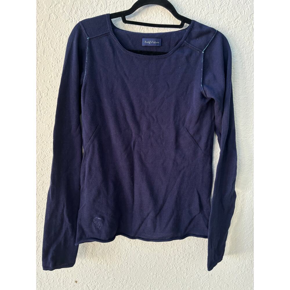 Zadig & Voltaire Crewneck Top Shirt Sweater Blue Imagine Skull Small $250 S1 - Picture 2 of 8